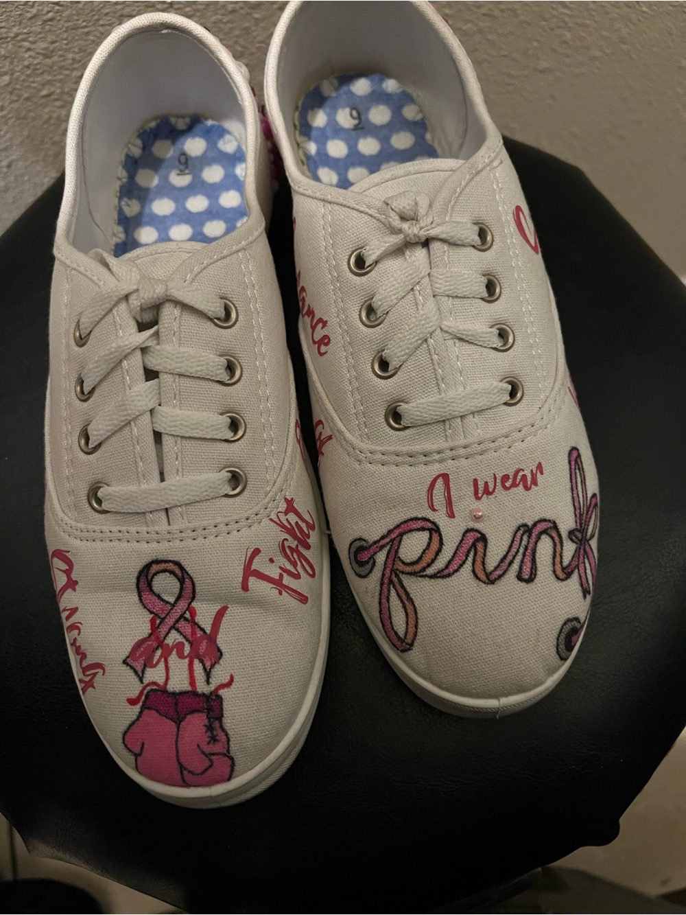 Women’s White Canvas Sneakers with Pink Script Detail